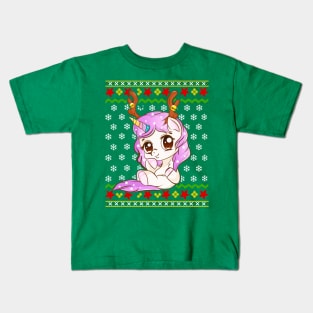 Unicorn Reindeer Ugly Christmas Sweater Kids T-Shirt
